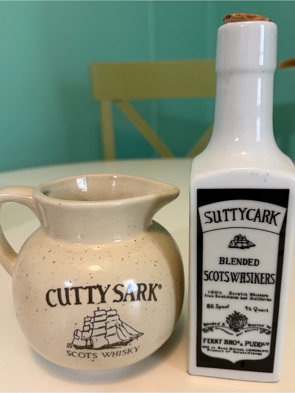 Cutty Sark Cream Ceramic Pitcher with White Bottle Accent
